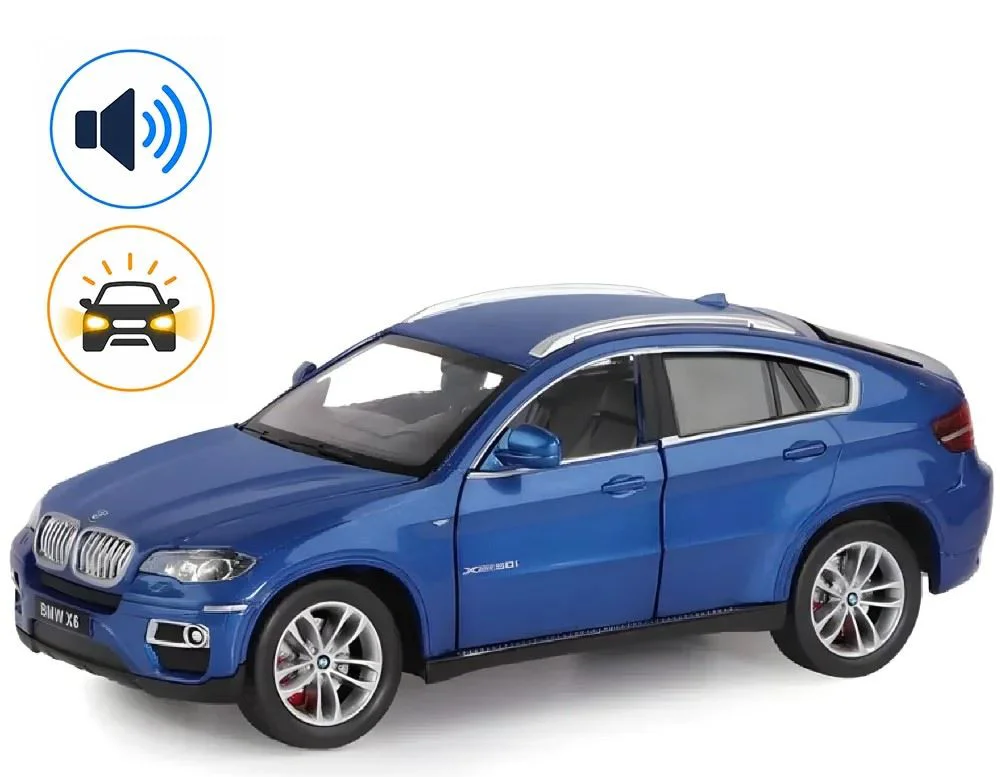 image for Металлическая машинка BMW X6 с инерционным механизмом, светом и звуком, Синяя, 1:26 foto