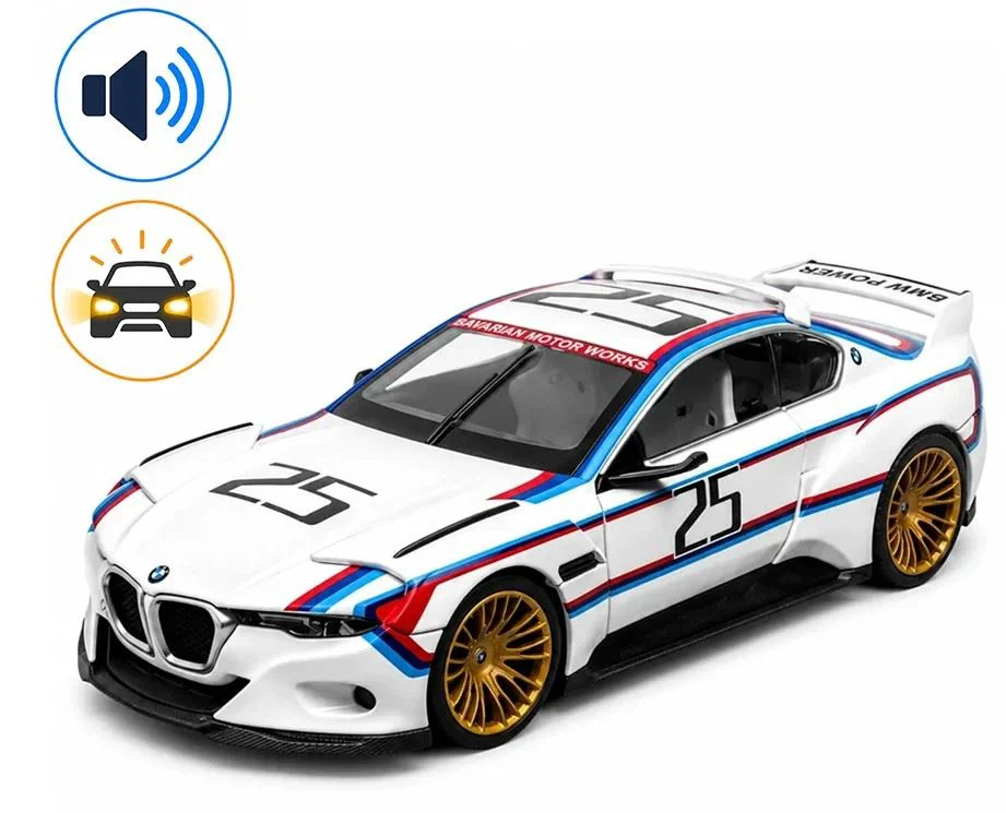 image for Металлическая машинка BMW 3.0 CSL Hommage R с инерционным механизмом, светом и звуком, Белая, 1:24 foto