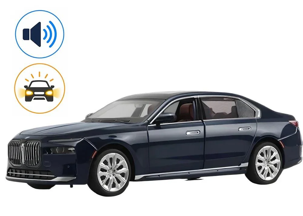 image for Металлическая машинка BMW i7 с инерционным механизмом, светом и звуком, Синий, 1:24 foto