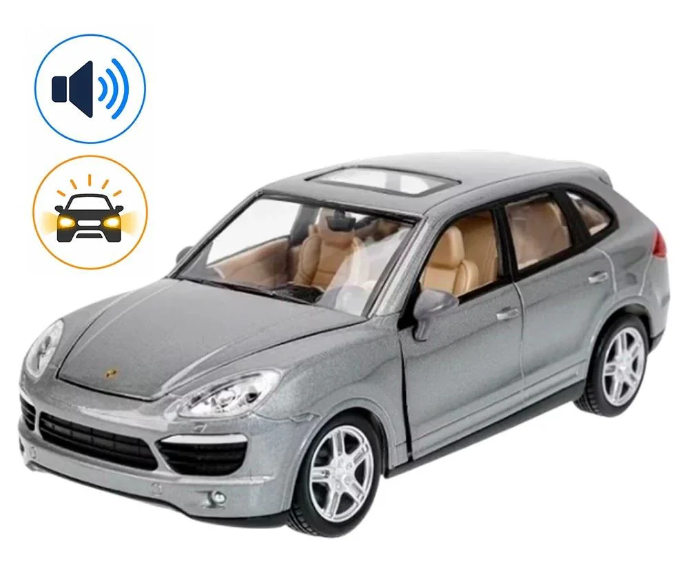 image for Металлическая машинка с инерционным механизмом, светом и звуком Porsche Cayenne 1:24, Серый foto