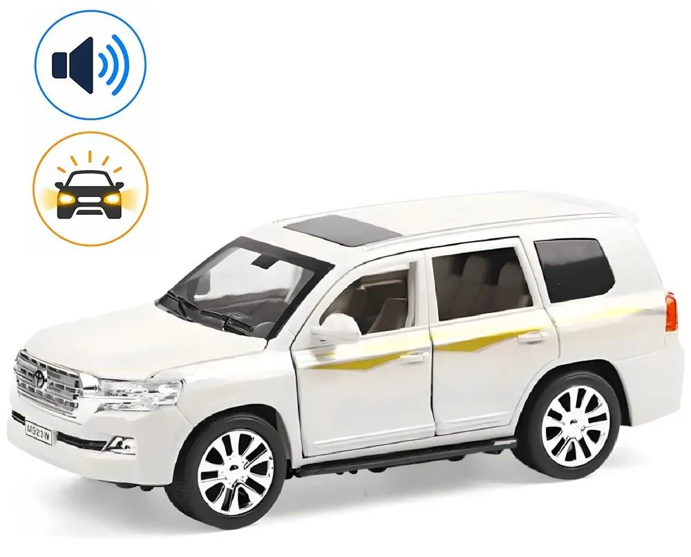 image for Металлическая машинка Toyota Land Cruiser Prado 1:24 с инерционным механизмом,светом и звуком, Белый foto