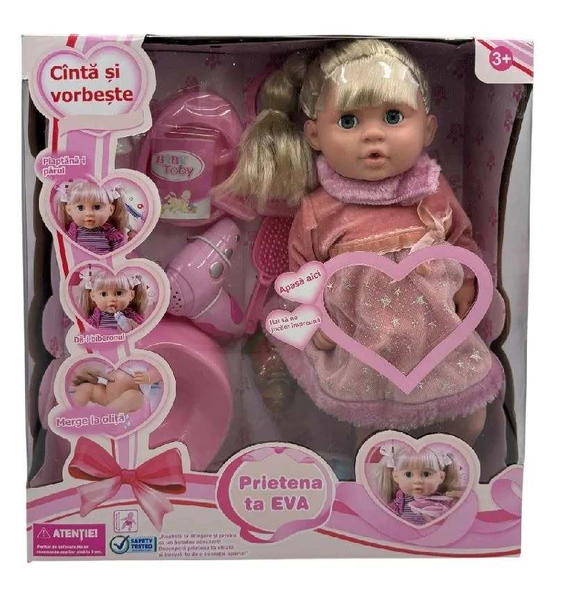 image for Papusa interactiva Eva cu accesorii: Cinta si vorbeste (Ro), 40cm foto