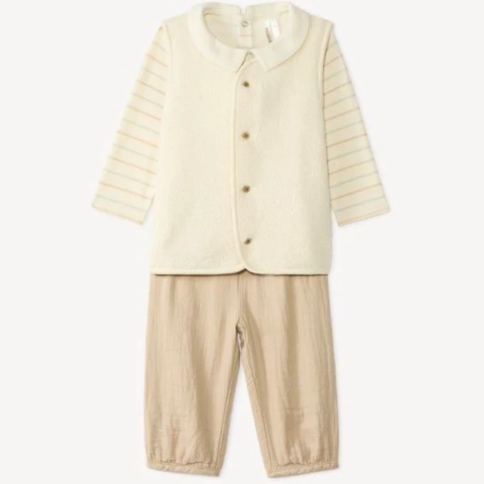 image for Orchestra Set 3 piese Baby Boy's First Days - vesta fara maneci din sherpa, bluza si pantaloni foto