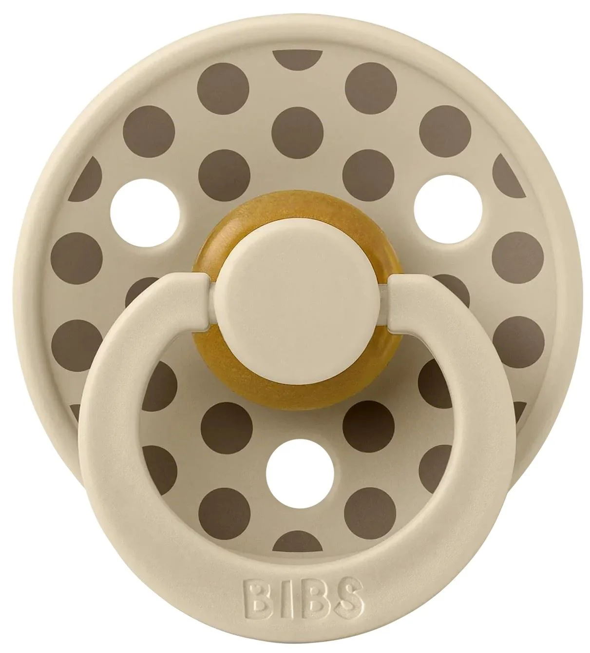 Suzeta rotunda din latex BIBS Studio Colour Polka dot Vanilla/Dark Oak (0-6 luni) foto