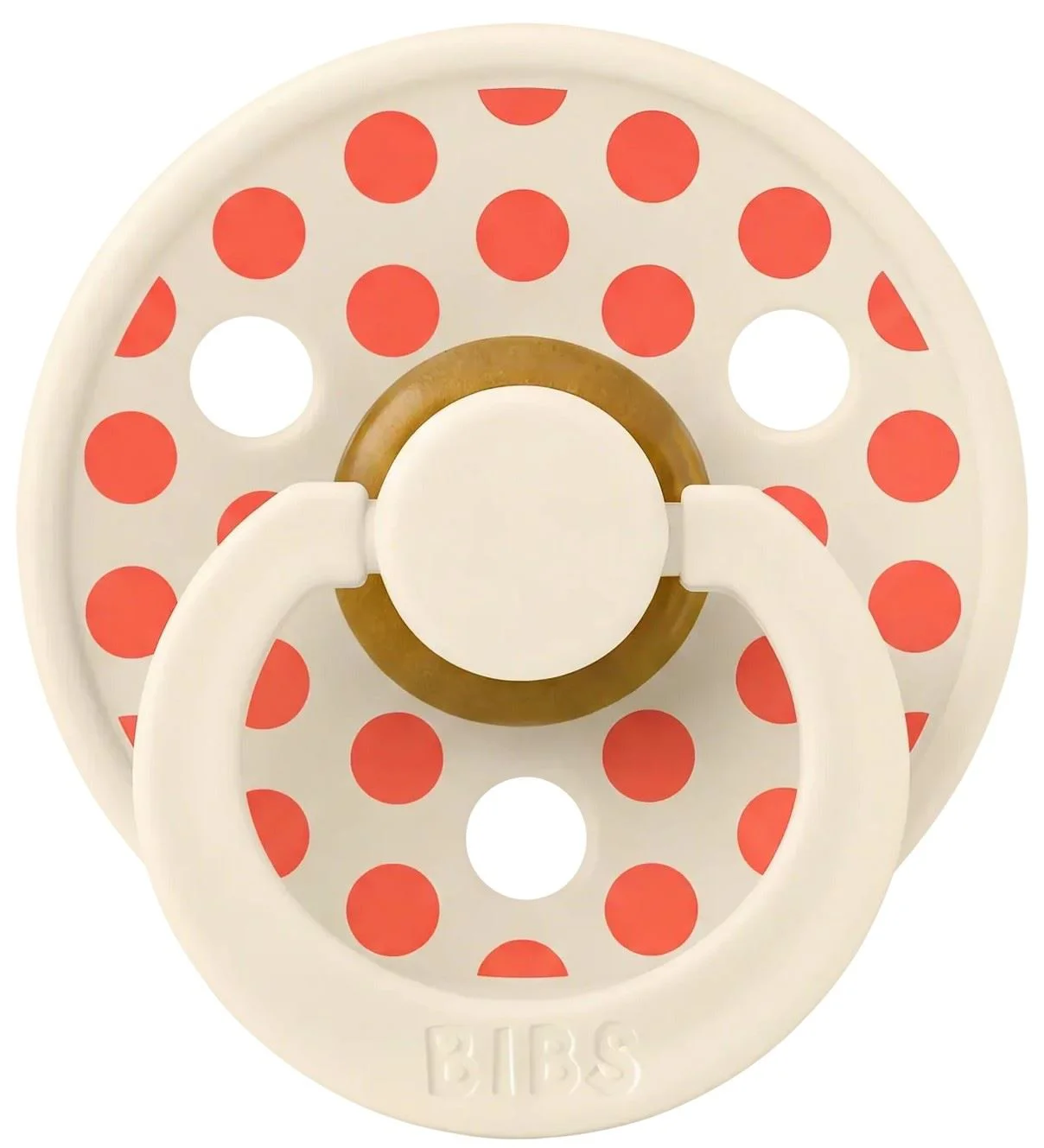 Suzeta rotunda din latex BIBS Studio Colour Polka dot Ivory/Tango (0-6 luni) foto
