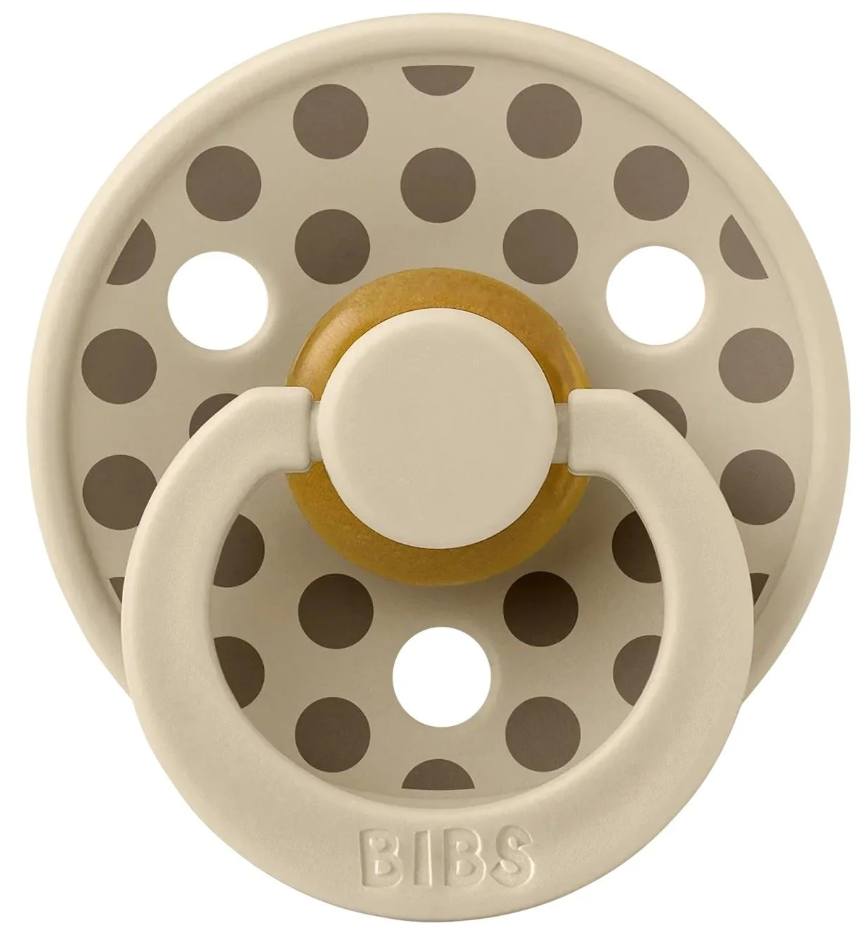 Suzeta rotunda din latex BIBS Studio Colour Polka dot Vanilla/Dark Oak (6-18 luni) foto