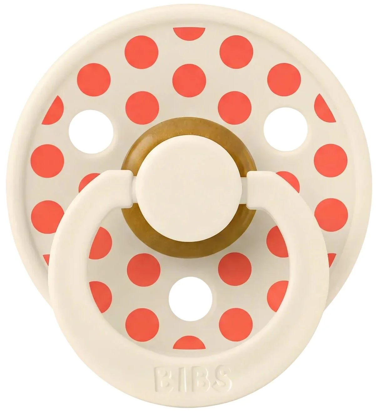 Suzeta rotunda din latex BIBS Studio Colour Polka dot Ivory/Tango (6-18 luni) foto