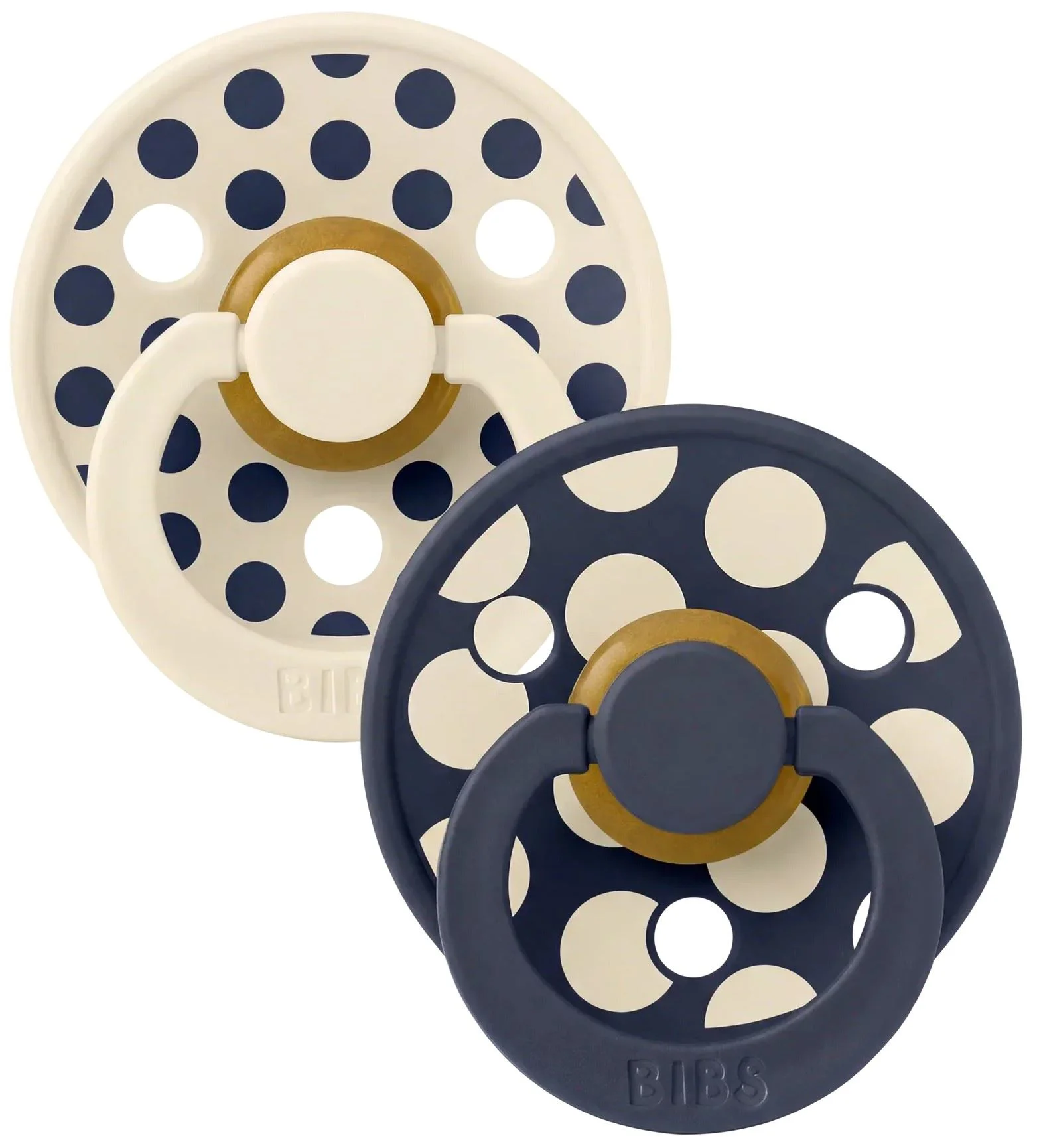 Set 2 suzete rotunde din latex BIBS Colour Polka dot Ivory/Deep Space (18-36 luni) foto