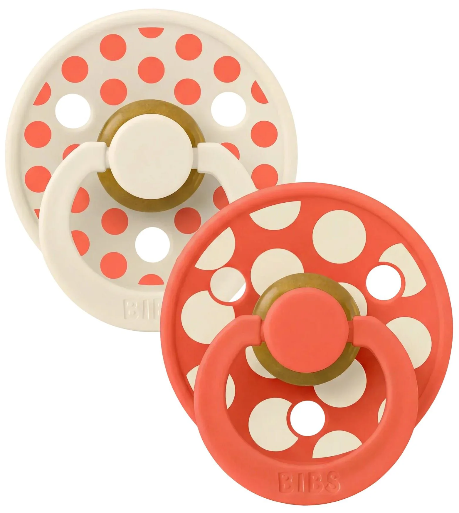 Set 2 suzete rotunde din latex BIBS Colour Polka dot Ivory/Tango (0-6 luni) foto