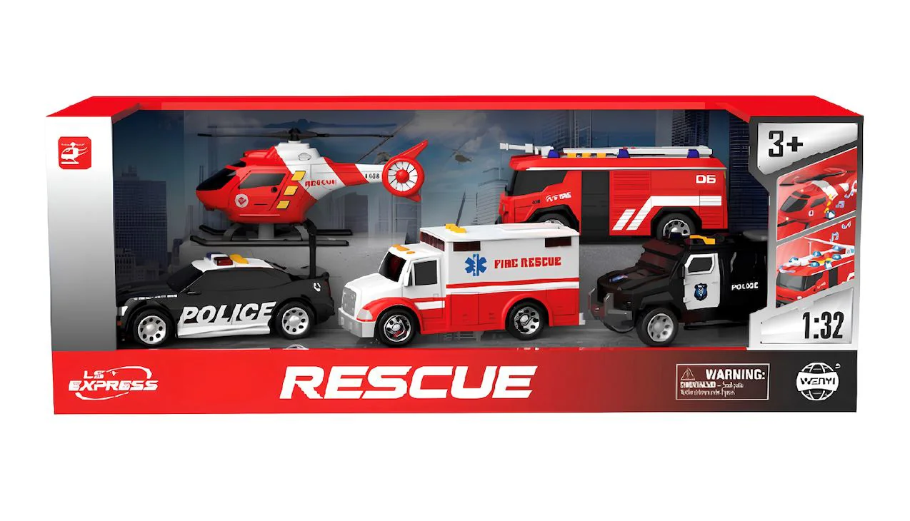 Set de vehicule de salvare Wenyi cu frictiune, lumini si sunete 1:32 foto