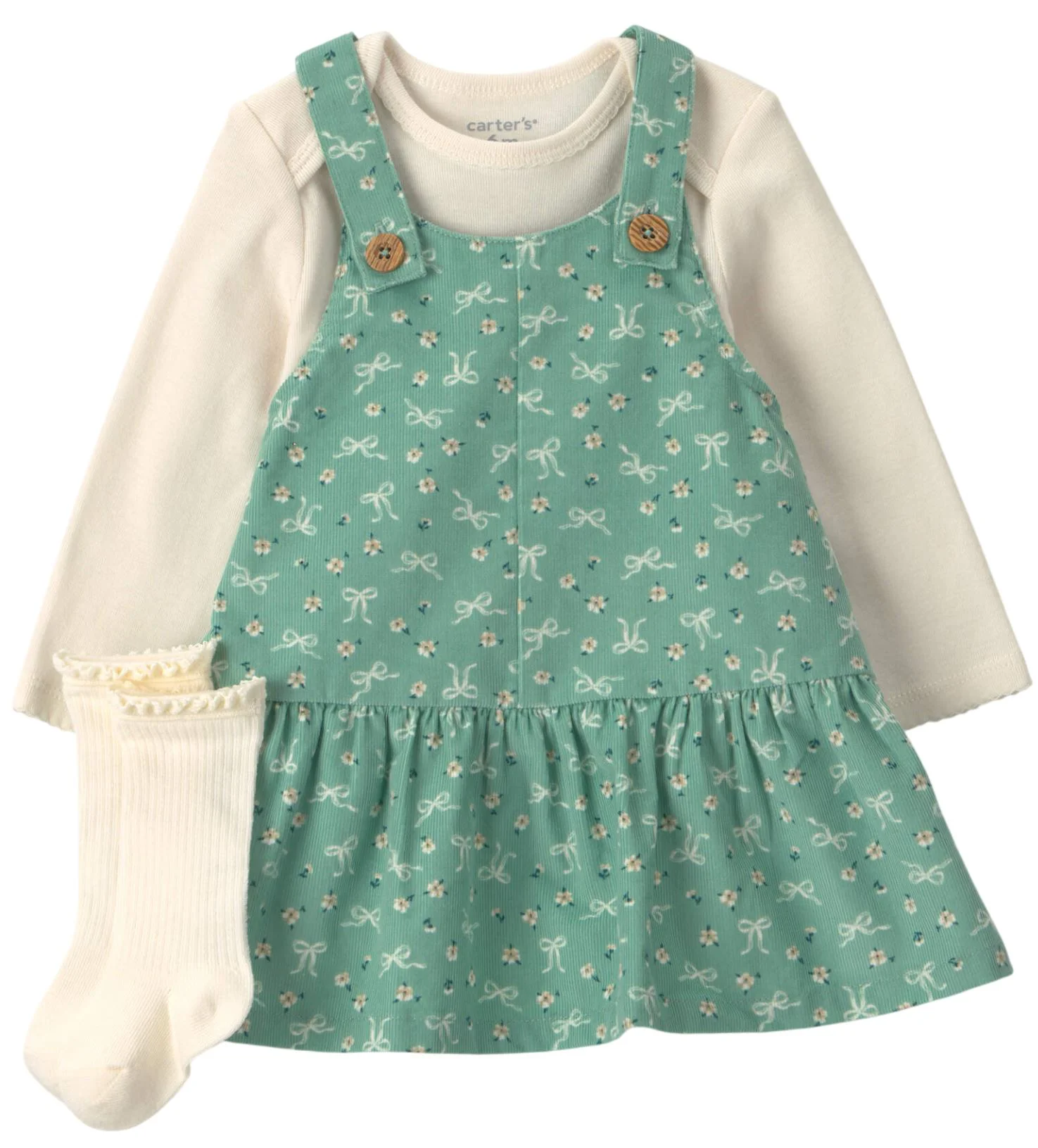 Carter's Set 3 piese Bow Floral - salopeta tip rochita, body si o pereche de sosete foto