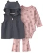 Carter's Set 3 piese Pink Cat - vesta cu gluga, colanti evazati si body foto