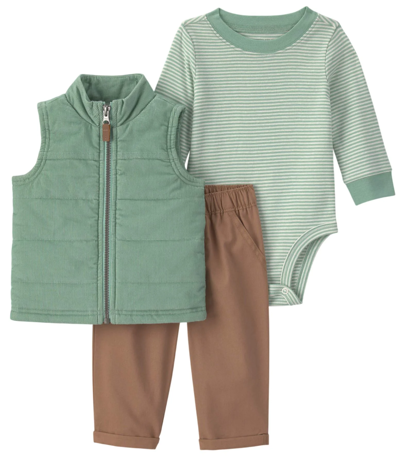 Carter's Set 3 piese Green - vesta fara maneci, body si pantaloni foto