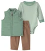 Carter's Set 3 piese Green - vesta fara maneci, body si pantaloni foto