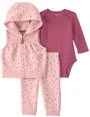 Carter's Set 3 piese Pink Hearts - vesta fara maneci cu gluga, body si pantaloni foto