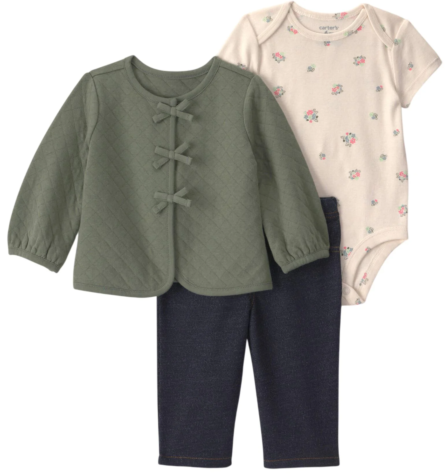 Carter's Set 3 piese Olive Green - cardigan matlasat, body si pantaloni foto