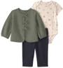 Carter's Set 3 piese Olive Green - cardigan matlasat, body si pantaloni foto