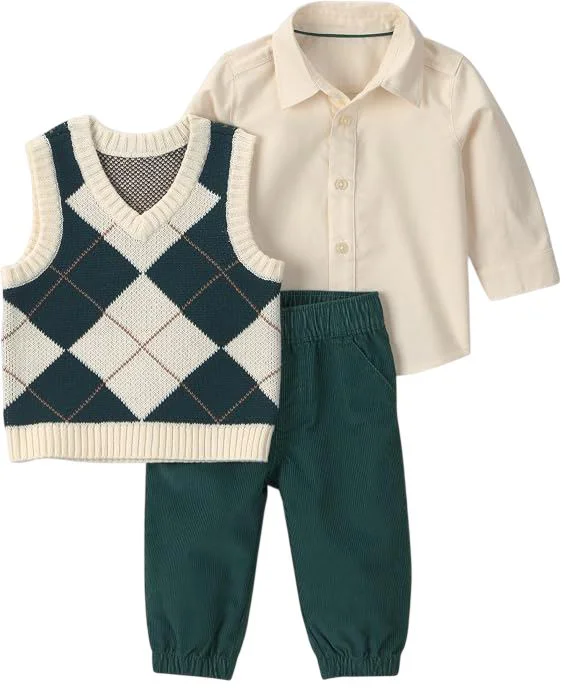 Carter's Set 3 piese Green - vesta, camasa cu maneca lunga si pantaloni foto