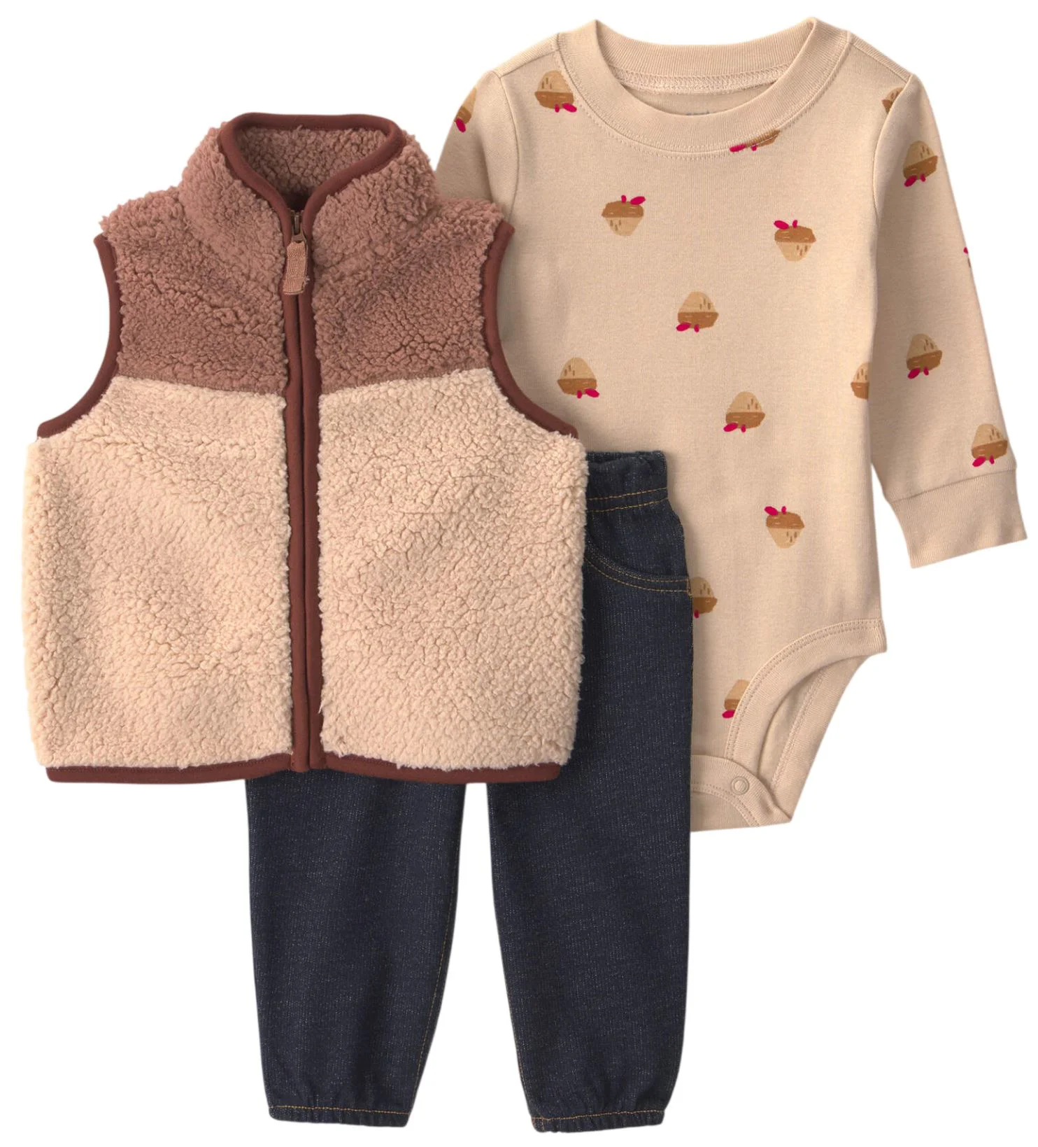Carter's Set 3 piese Acorn - vesta din sherpa, body si pantaloni foto