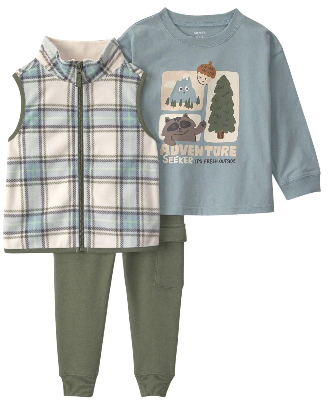 image for Carter's Set 3 piese Adventure - vesta cu fermoar, bluza cu maneca lunga si pantaloni foto