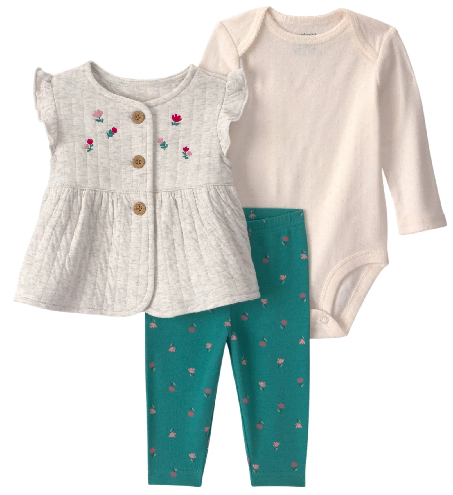 Carter's Set 3 piese Floral - vesta cu nasturi, body si colanti foto