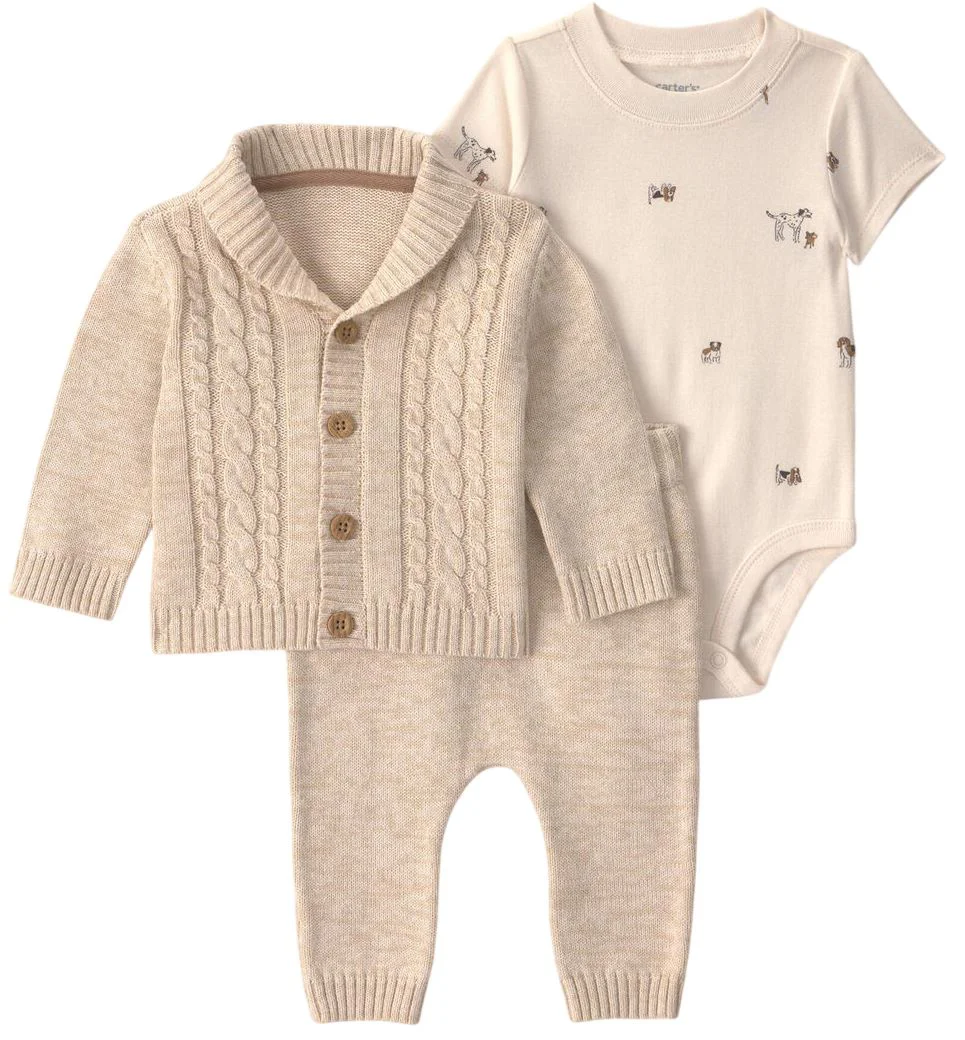 Carter's Set 3 piese Cream - cardigan tricotat, body si pantaloni foto