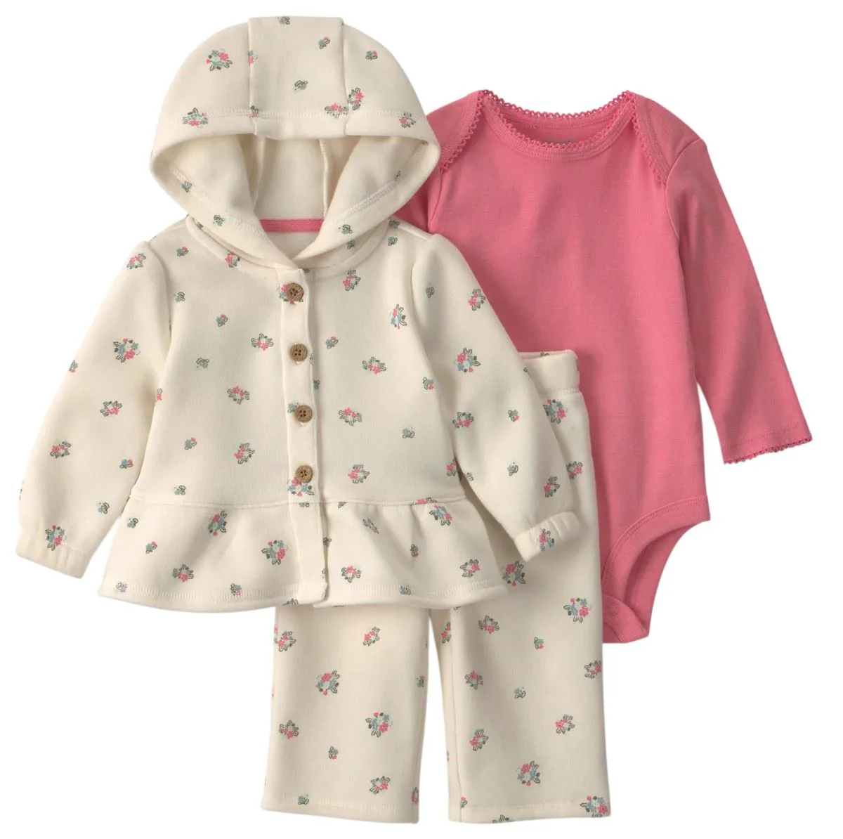 Carter's Set 3 piese Floral - vesta cu gluga, body si pantaloni foto