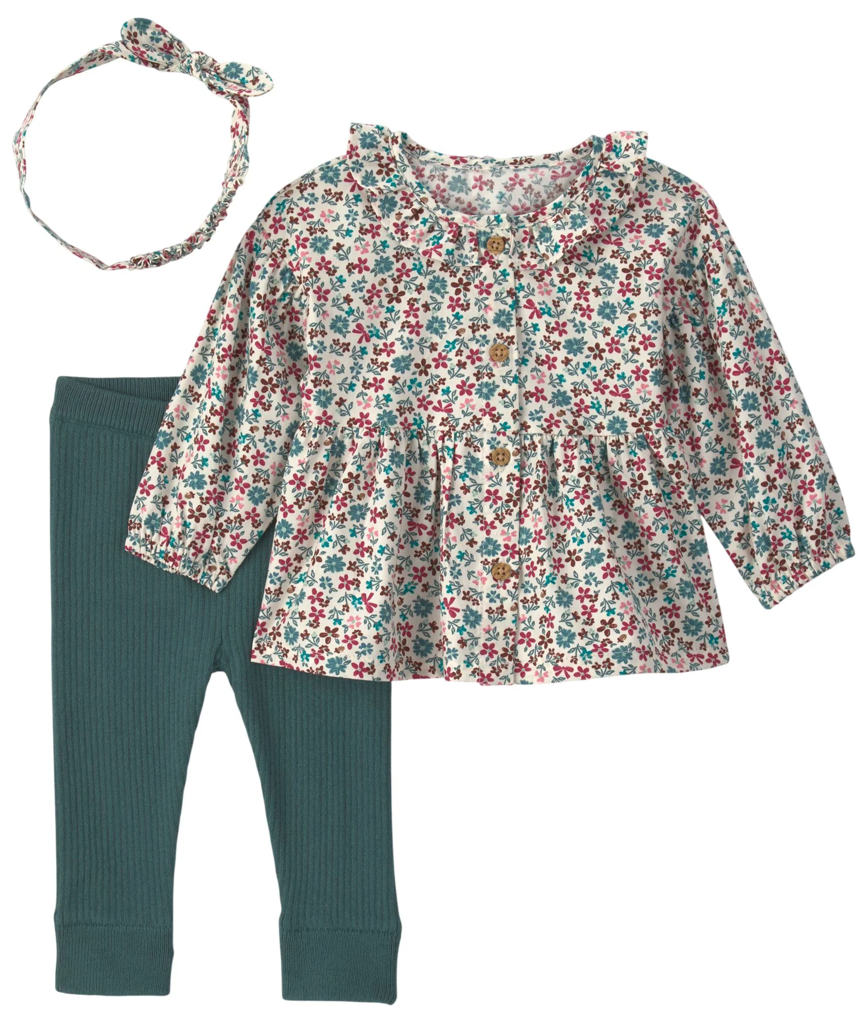 Carter's Set 3 piese Floral - bentita, bluza si colanti foto