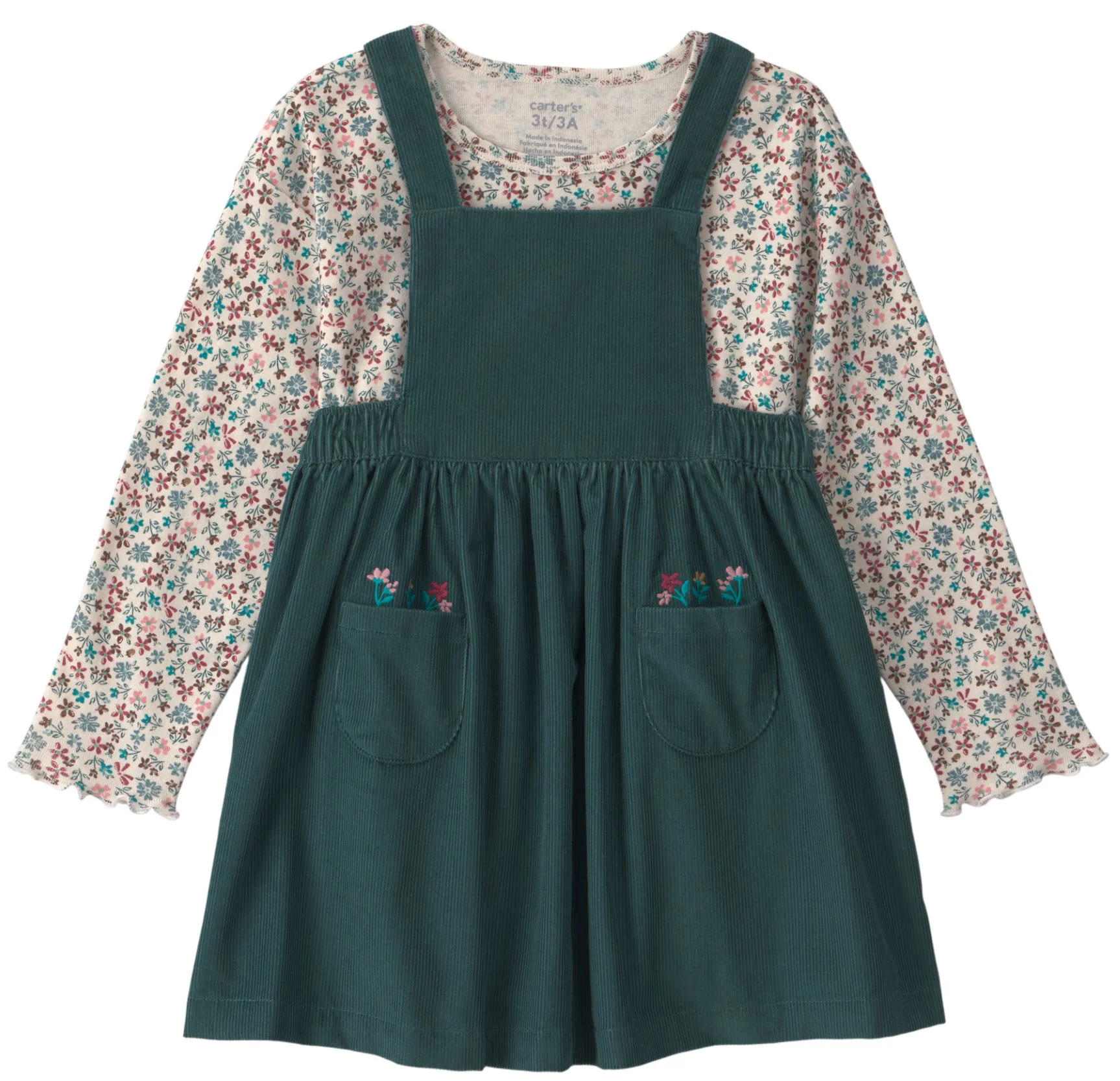 Carter's Set 2 piese Floral - salopeta tip rochita si bluza foto