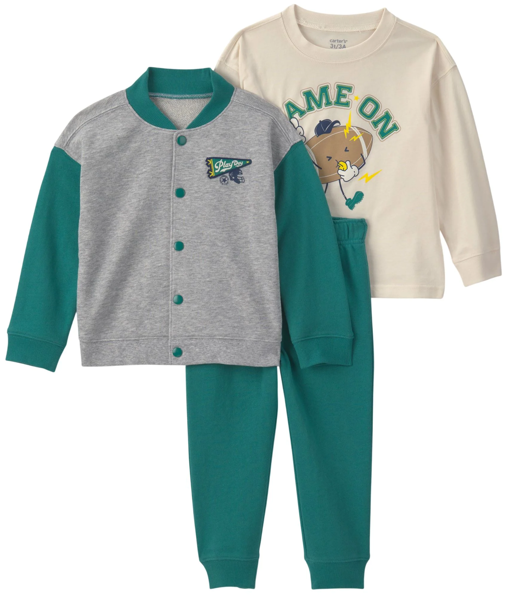 image for Carter's Set 3 piese Green Varsity - geaca, pantaloni si bluza cu maneca lunga foto
