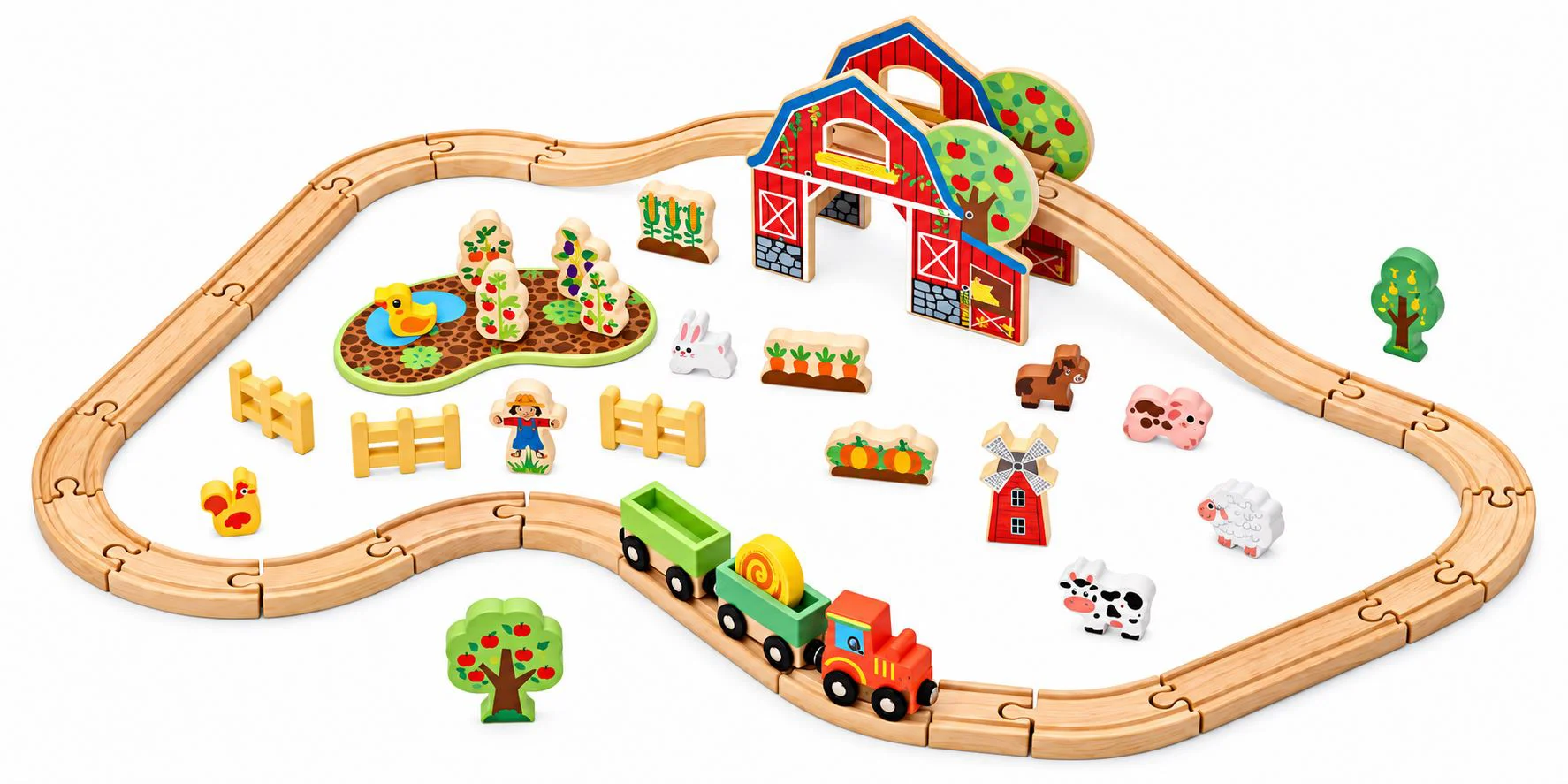 Set de joaca din lemn Tooky Toy Trenul de la ferma foto