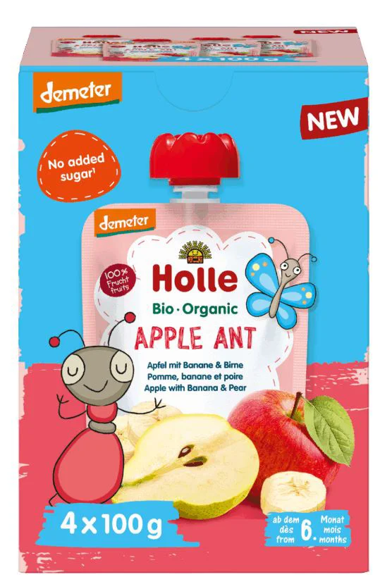 image for Piure Holle Bio Organic Apple Ant de mere, banane si pere (6+ luni)  3+1 Cadou, 4x100 g foto