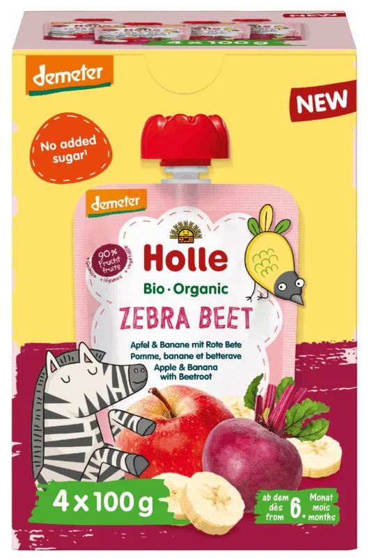 image for Piure Holle Bio Organic Zebra Beet de mere, banane, sfecla (6+ luni)  3+1 Cadou, 4x100 g foto