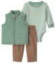 Carter's Set 3 piese Green - vesta fara maneci, body si pantaloni foto