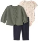 Carter's Set 3 piese Olive Green - cardigan matlasat, body si pantaloni foto