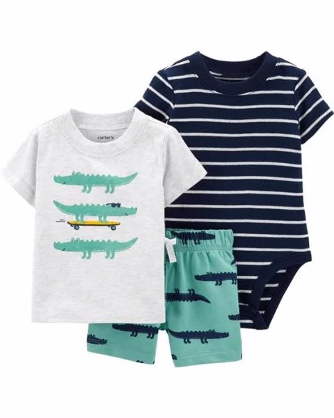 Carter's Set 3 piese Aligator - body, tricou si pantaloni scurti foto
