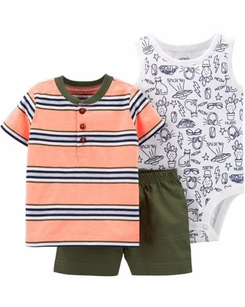 Carter's Set 3 piese OZN - body, tricou si pantaloni scurti foto
