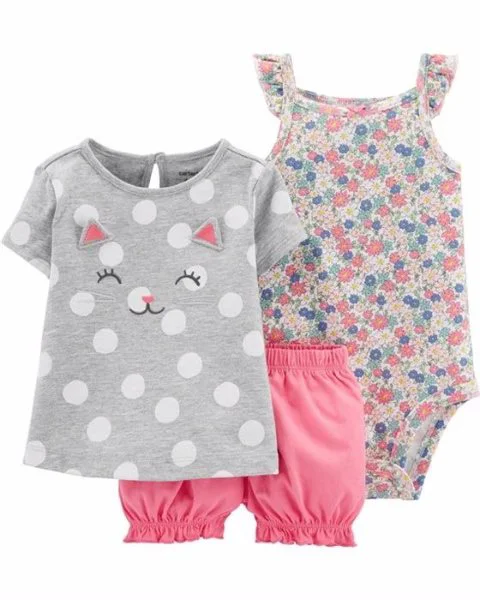 Carter's Set 3 piese Pisica - body, tricou si pantaloni scurti foto