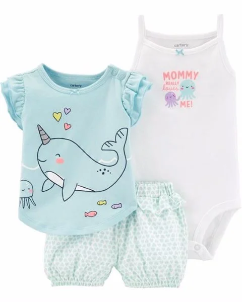 Carter's Set 3 piese Marin - body, tricou si pantaloni scurti foto