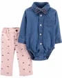 Carter's Set 3 piese Dino - pantaloni, body tip camasa si papion