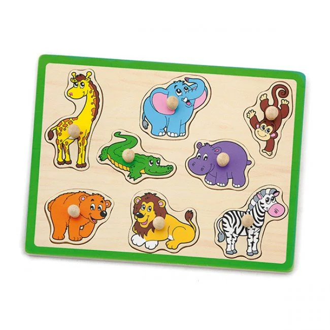 Puzzle din lemn Viga Toys Wild Animals, 8 piese