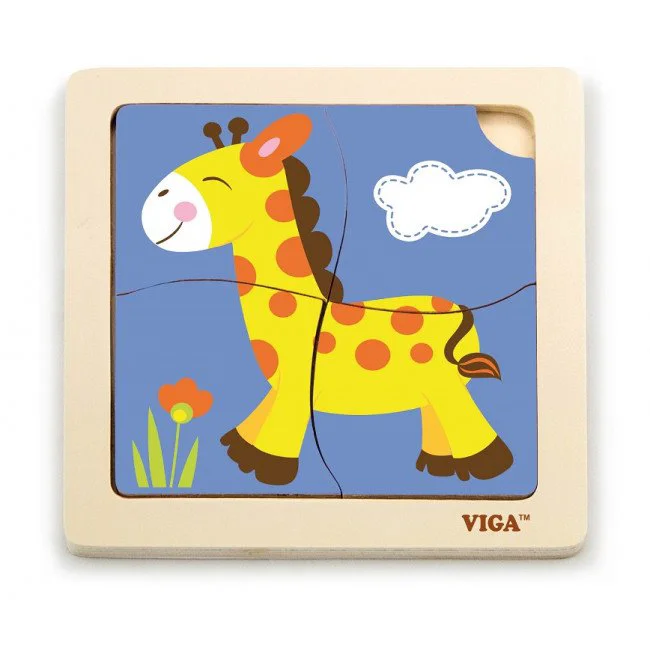 Puzzle din lemn Viga Toys Giraffe, 4 piese foto