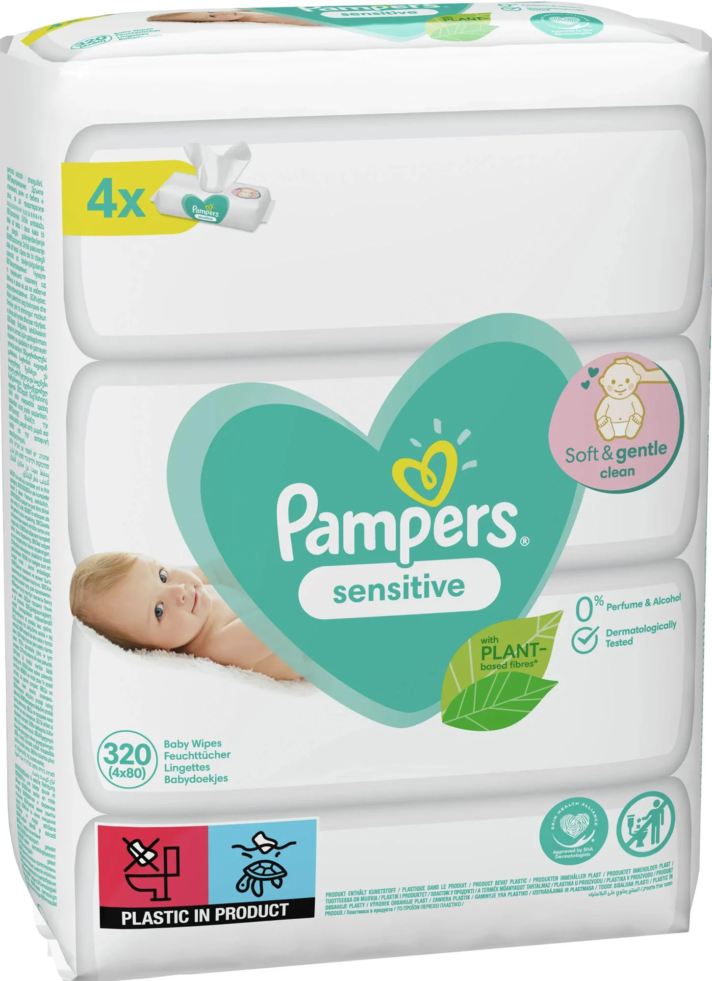 Влажные салфетки Pampers Sensitive, 4x80 шт.