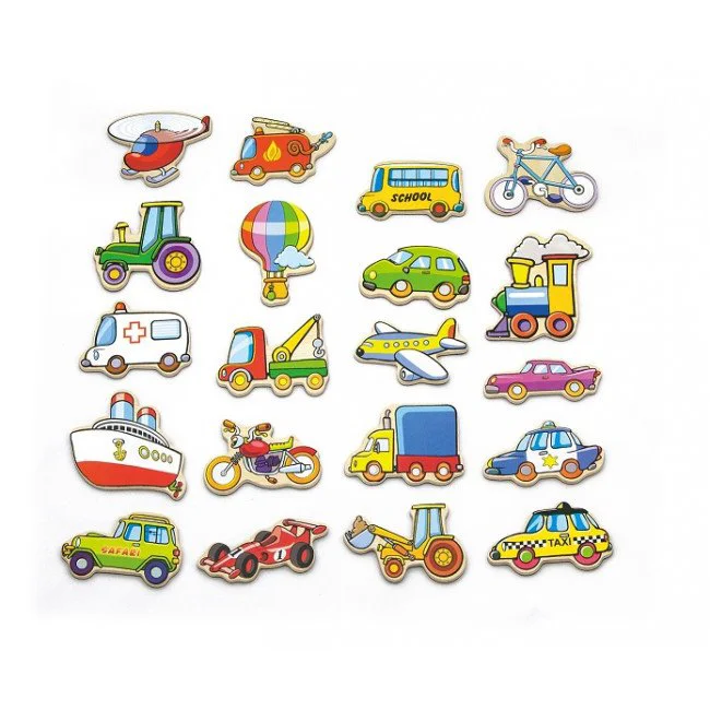 image for Magneti colorati din lemn Viga Toys Vehicule, 20 buc. foto