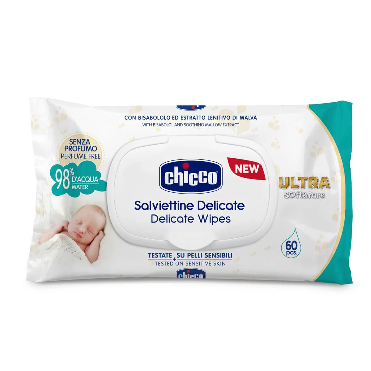 Влажные салфетки Chicco Ultra Soft&Pure, 60 шт. foto