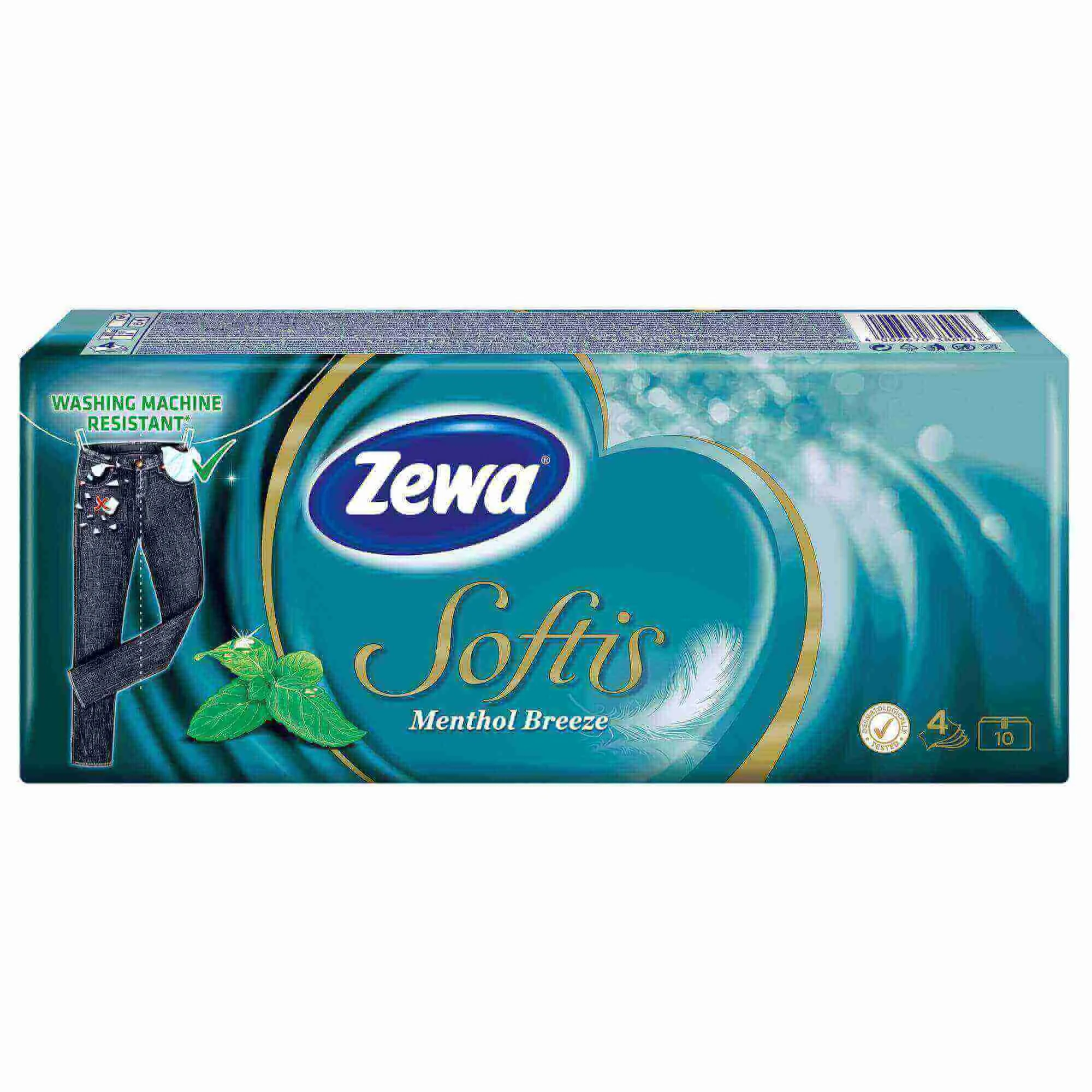 Сухие салфетки Zewa Softis Menthol (4 слоя), 10x10 шт.