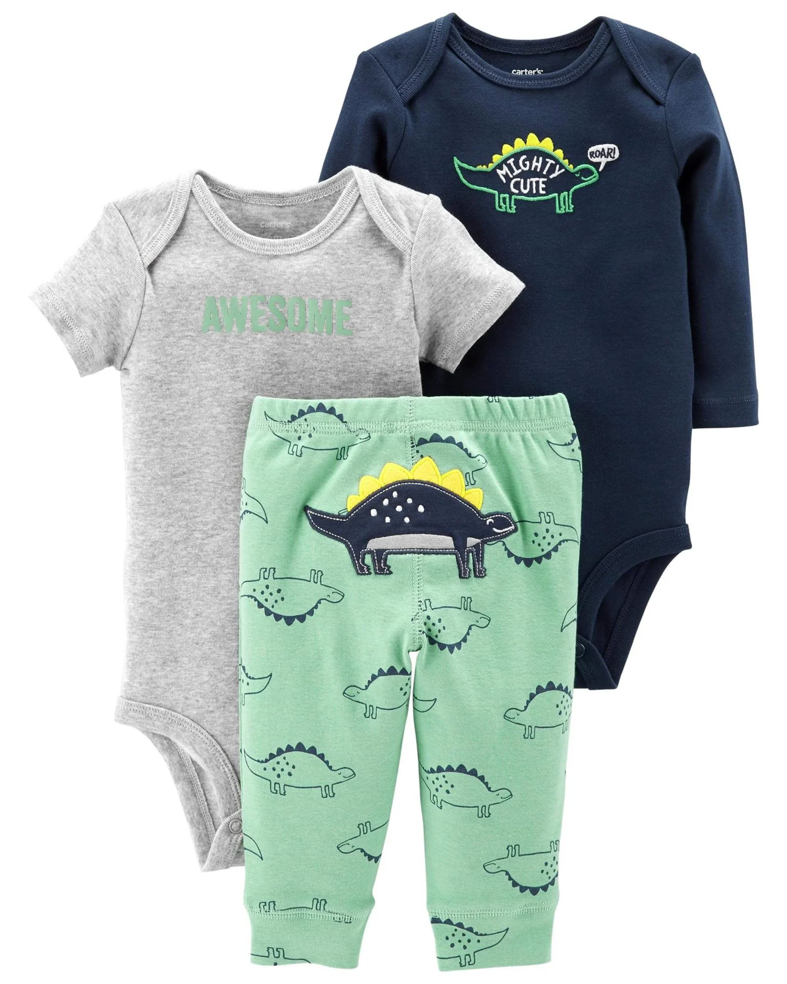 Carter's Set 3 piese Dinozaur - body cu maneca lunga si scurta si pantaloni foto