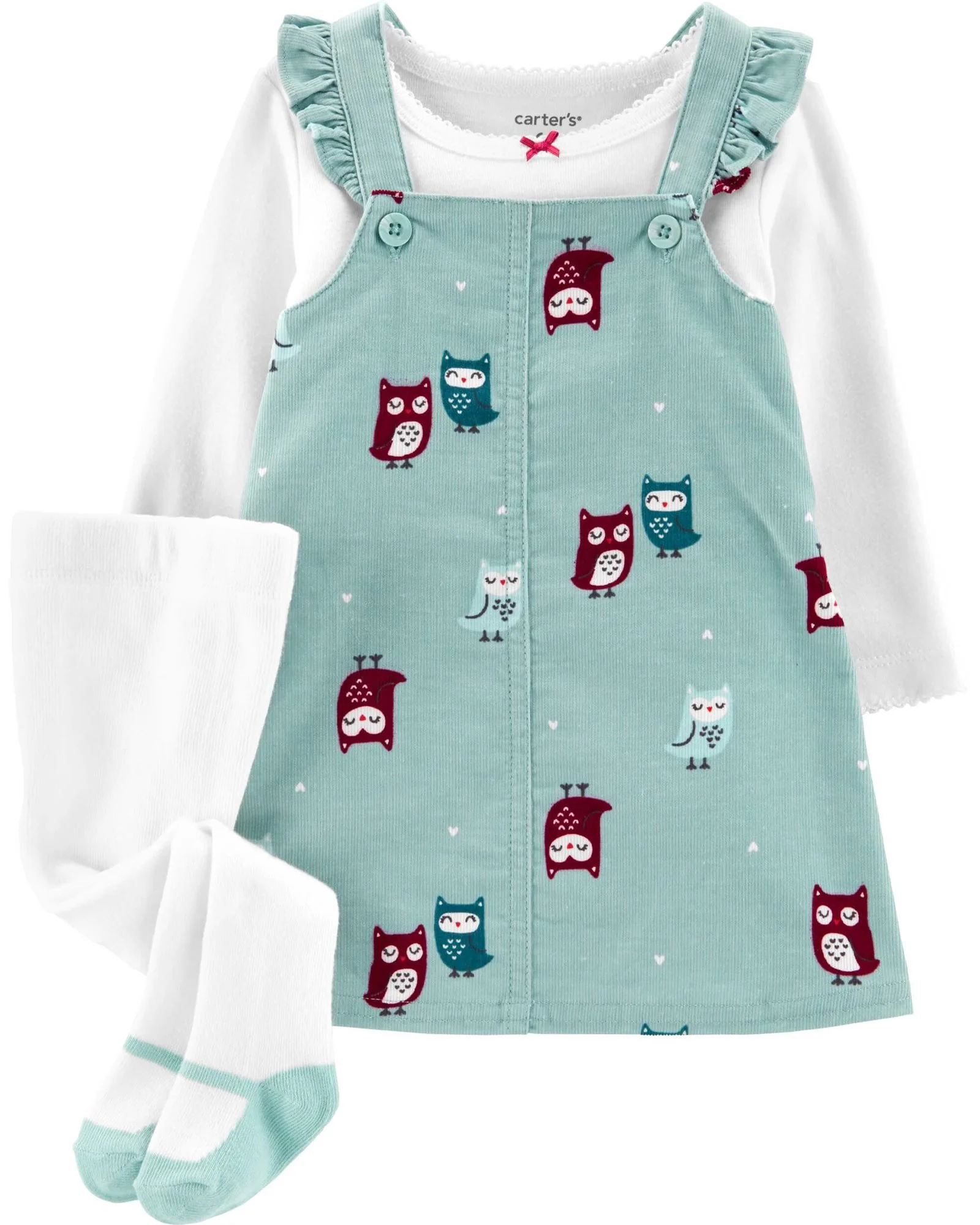 Carter's Set 3 piese Bufnite - sarafan, body si ciorapei foto