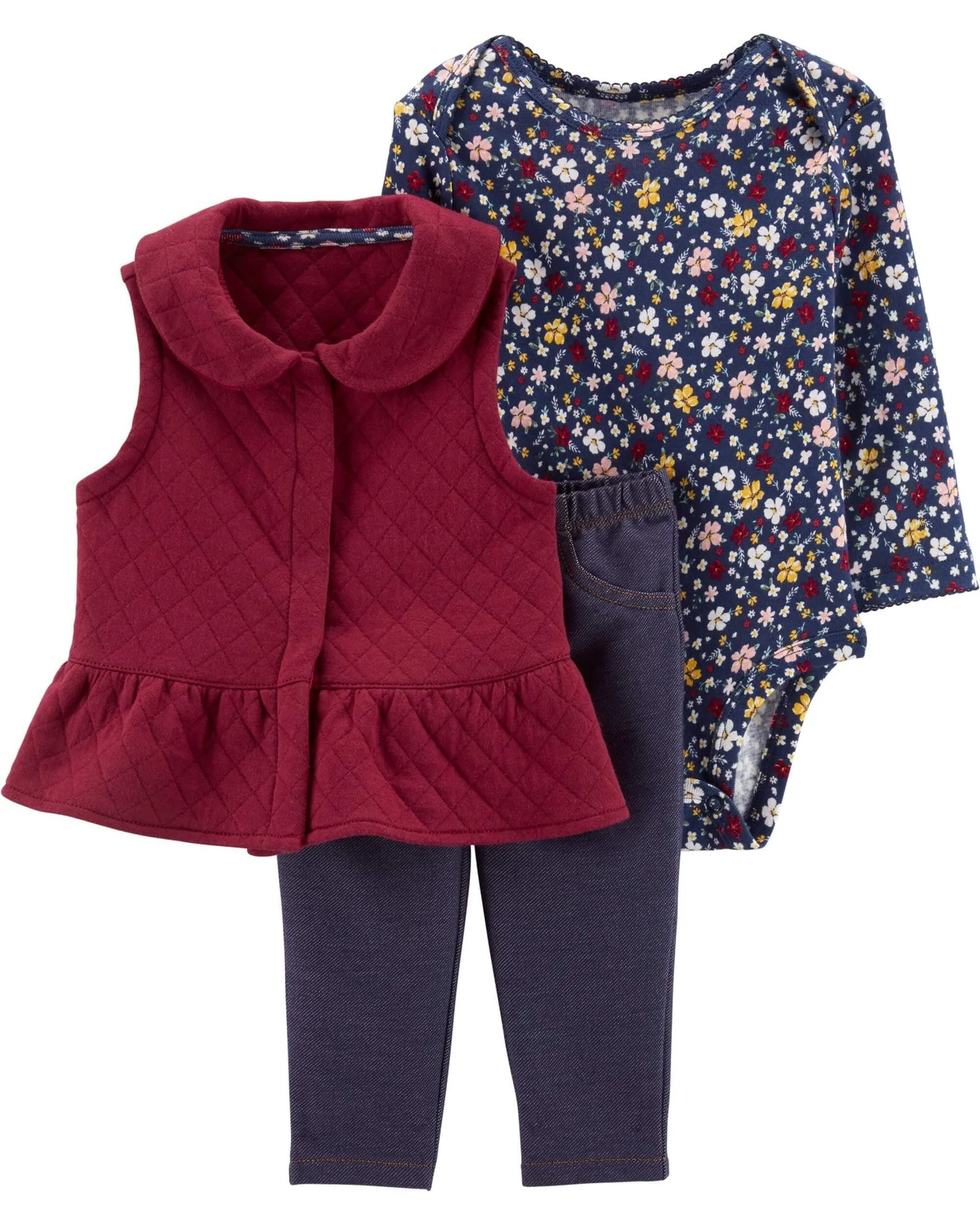 Carter's Set 3 piese Bordo - vesta, body si pantaloni foto