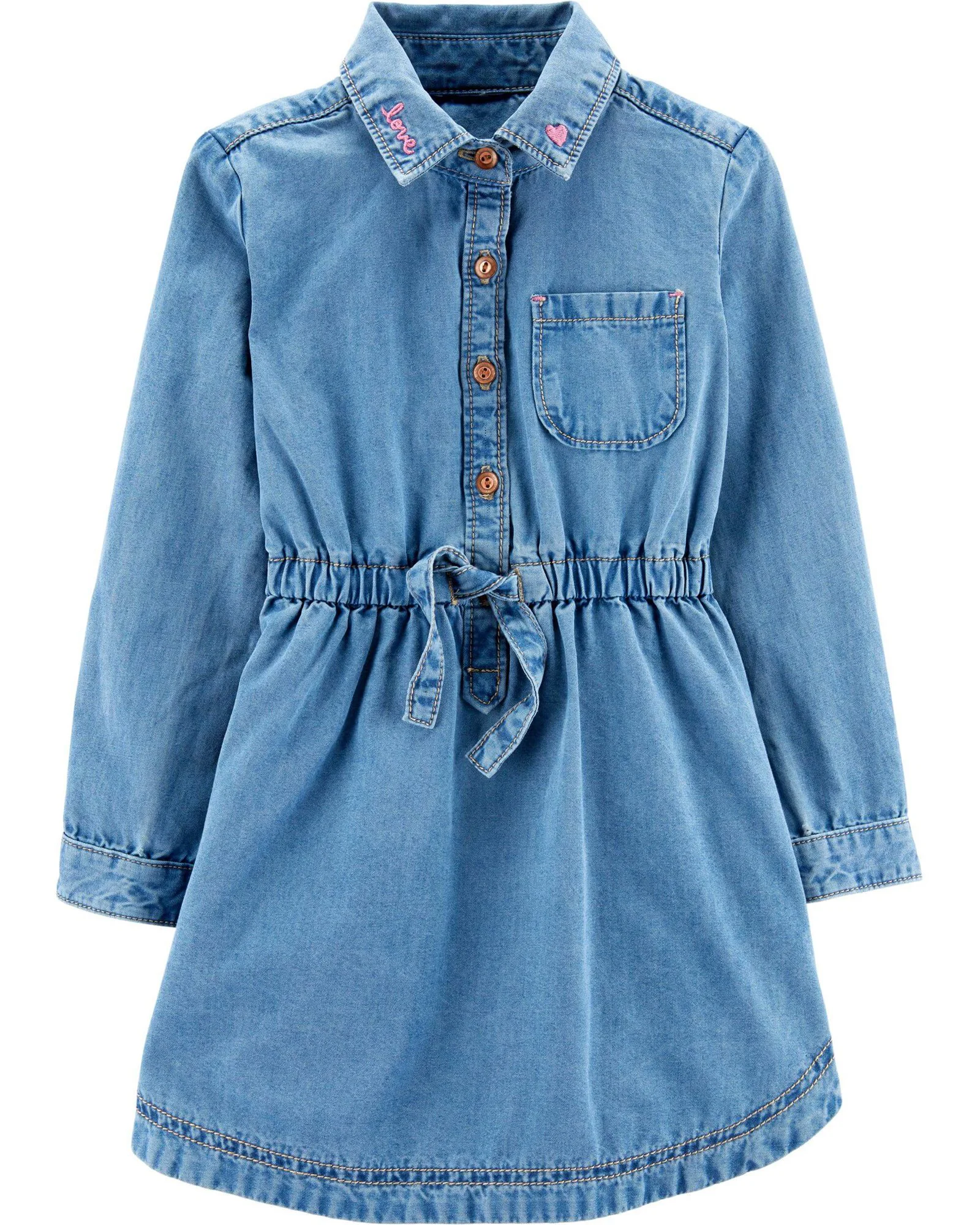 Carter's Rochita denim cu buzunar, broderie si cordon in talie foto